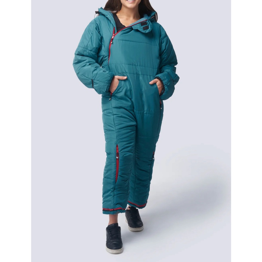 Women’s Teal Puffer One-Piece Jumpsuit Jacket